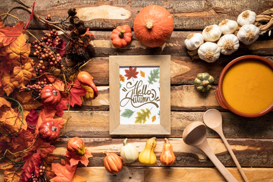 Free Flat Lay Kitchen Utensils And Flavorful Autumn Food Psd