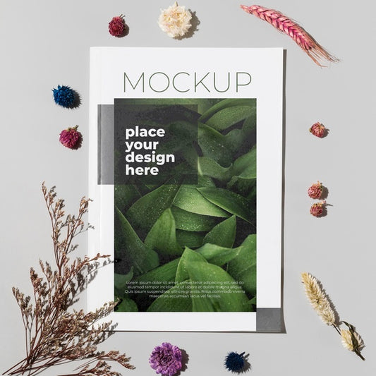 Free Flat Lay Magazine And Flowers Psd