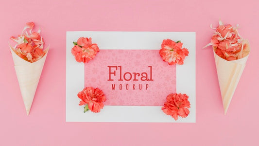 Free Flat Lay Mock-Up And Paper Cones With Flower Psd