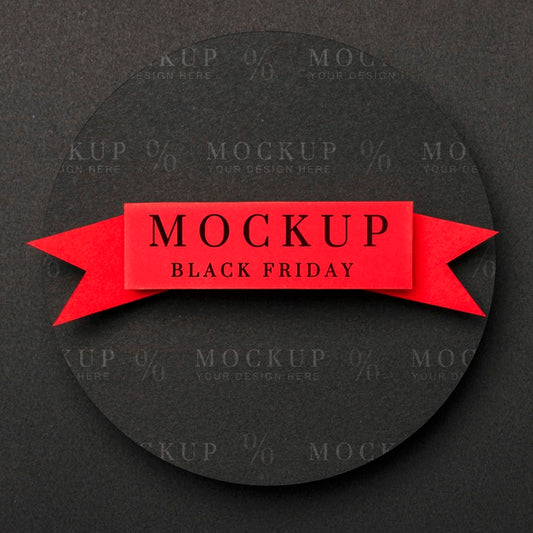 Free Flat Lay Mock-Up Black Friday Red Ribbon Psd