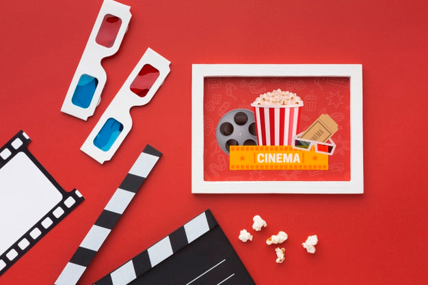 Free Flat Lay Mock-Up Movie Clapper Board And Glasses Psd