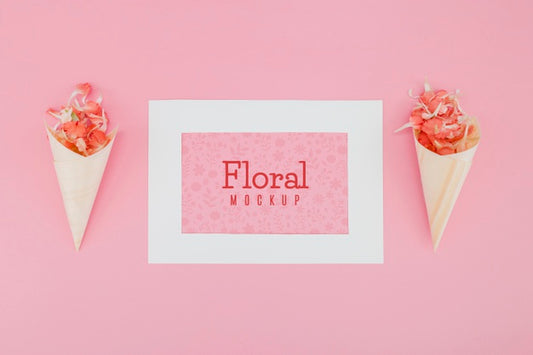 Free Flat Lay Mock-Up With Flowers In Paper Cones Psd