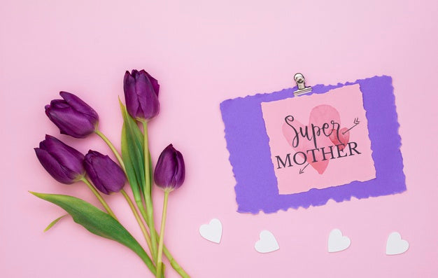 Free Flat Lay Mothers Day Composition With Card Mockup Psd