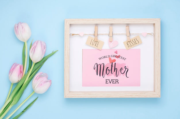 Free Flat Lay Mothers Day Composition With Frame Mockup Psd