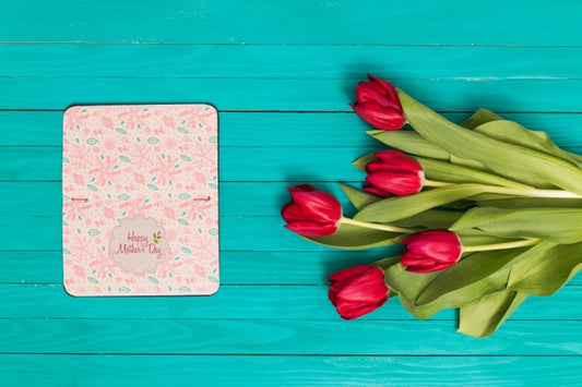 Free Flat Lay Mothers Day Composition With Open Book Mockup Psd