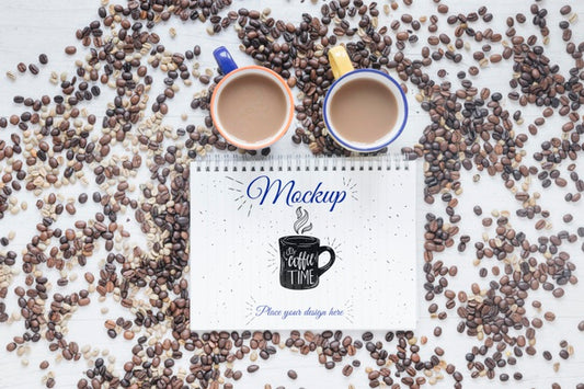 Free Flat Lay Mugs Filled With Coffee And Coffee Beans Psd