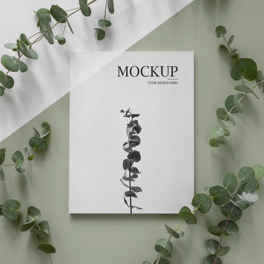 Free Flat Lay Nature Magazine Cover Mock-Up With Leaves Arrangement Psd