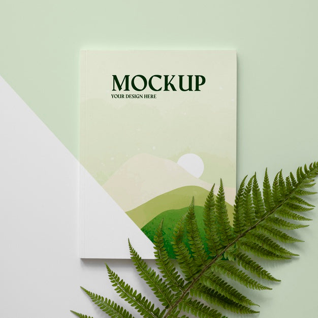 Free Flat Lay Nature Magazine Cover Mock-Up With Leaves Arrangement Psd