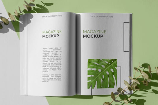 Free Flat Lay Nature Magazine Cover Mock-Up With Leaves Assortment Psd