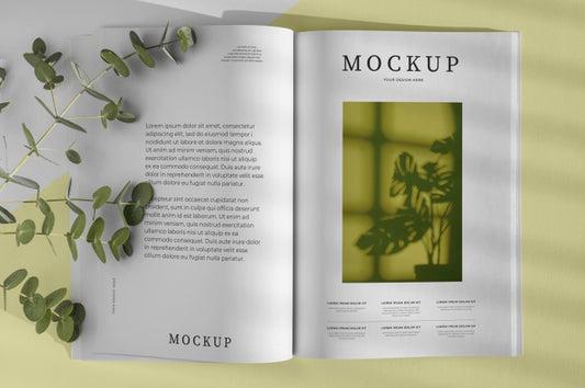 Free Flat Lay Nature Magazine Cover Mock-Up With Leaves Composition Psd