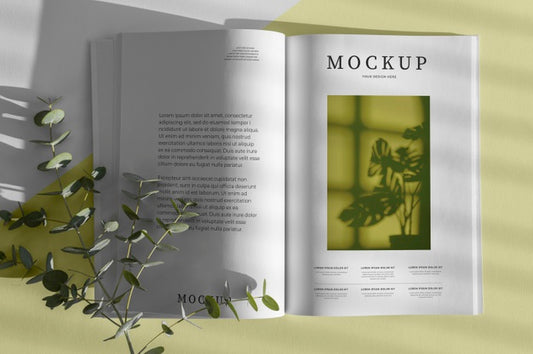 Free Flat Lay Nature Magazine Cover Mock-Up With Leaves Composition Psd