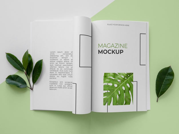 Free Flat Lay Nature Magazine Cover Mock-Up With Leaves Psd