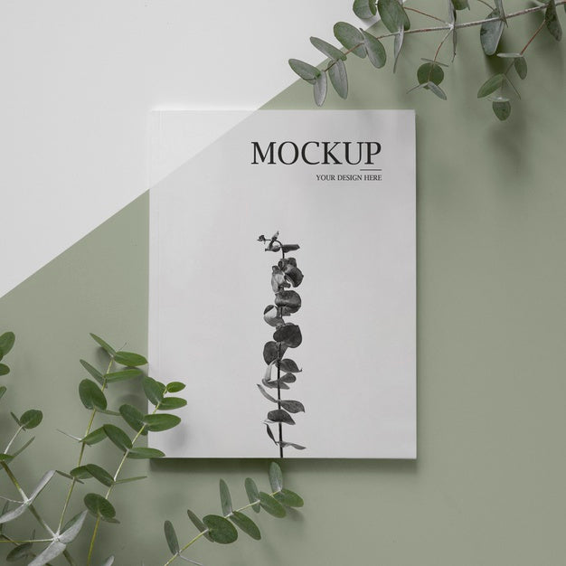Free Flat Lay Nature Magazine Cover Mock-Up With Leaves Psd