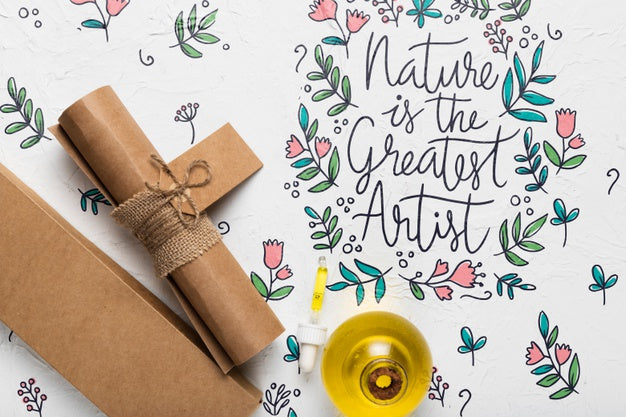 Free Flat Lay Nature Quote Next To Cardboard Psd