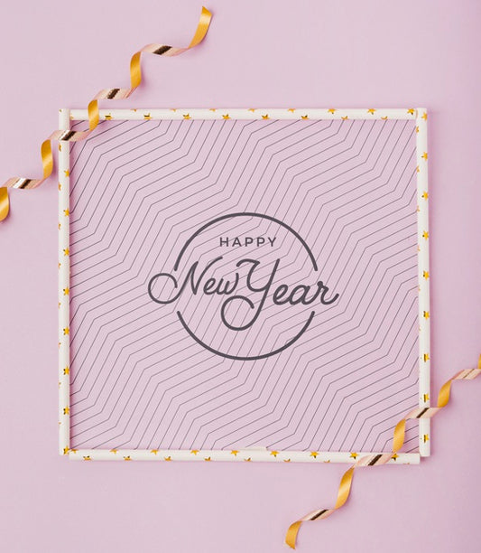 Free Flat Lay New Year Lettering With Simple Frame Psd