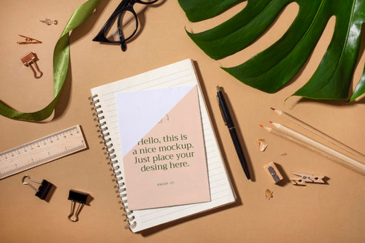 Free Flat Lay Notebook And Monstera Plant Psd