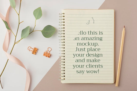 Free Flat Lay Notebook And Plant Psd