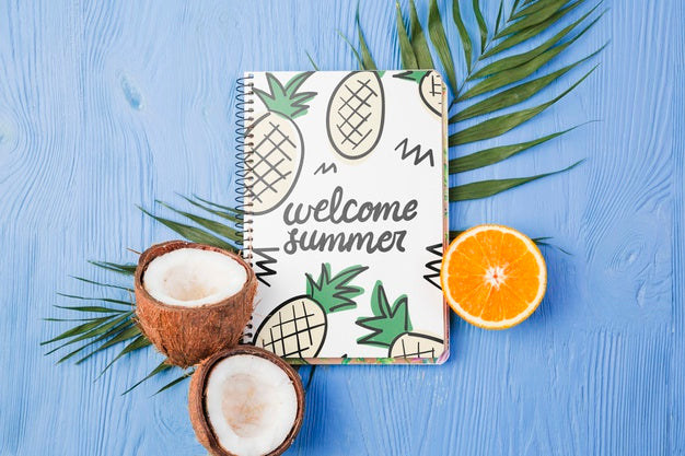 Free Flat Lay Notepad Mockup With Summer Elements Psd