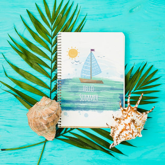 Free Flat Lay Notepad Mockup With Summer Elements Psd