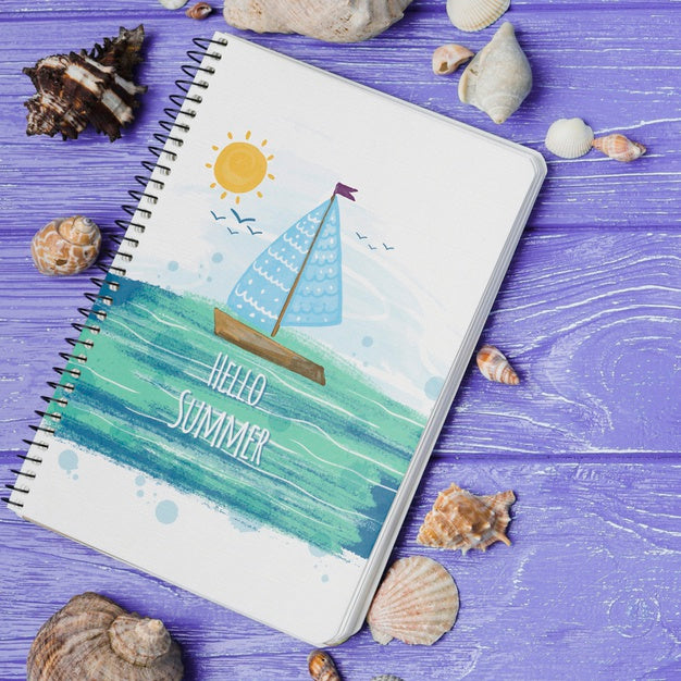 Free Flat Lay Notepad Mockup With Summer Elements Psd