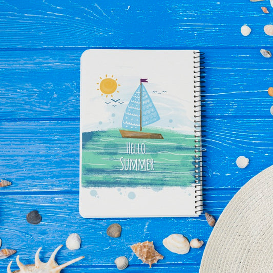 Free Flat Lay Notepad Mockup With Summer Elements Psd