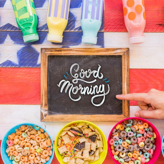 Free Flat Lay Of Arrangement Of Cereals And Chalkboard Psd