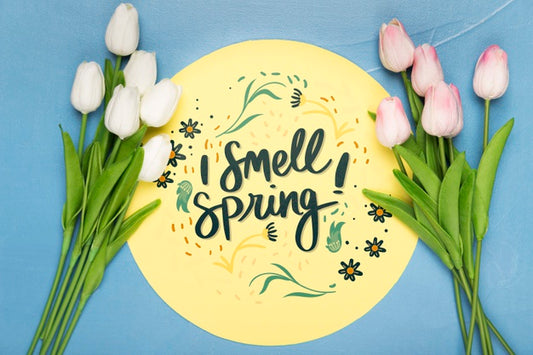 Free Flat Lay Of Assortment Of Spring Tulips Psd