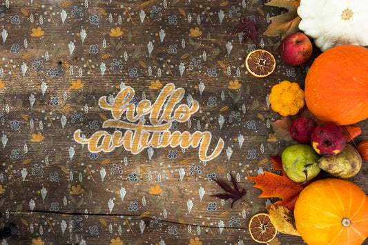 Free Flat Lay Of Autumn Harvest On Wooden Table Psd