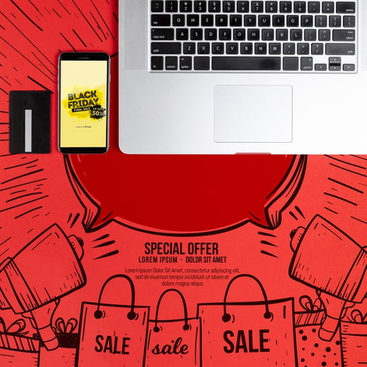 Free Flat Lay Of Black Friday Concept Mock-Up Psd