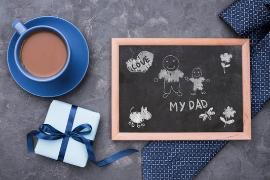 Free Flat Lay Of Blackboard With Tie And Coffee For Fathers Day Psd