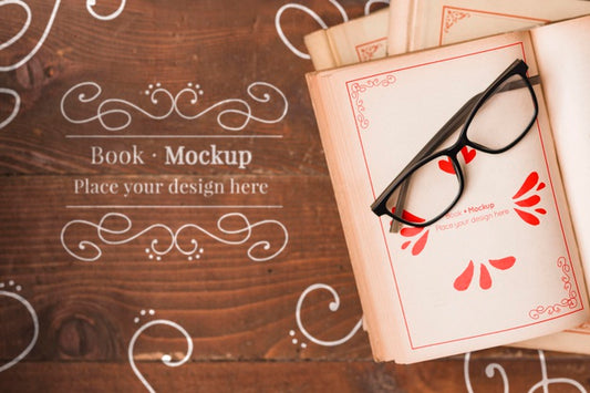 Free Flat Lay Of Book Mock-Up With Glasses Psd