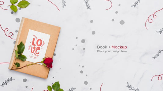 Free Flat Lay Of Book With Rose Psd