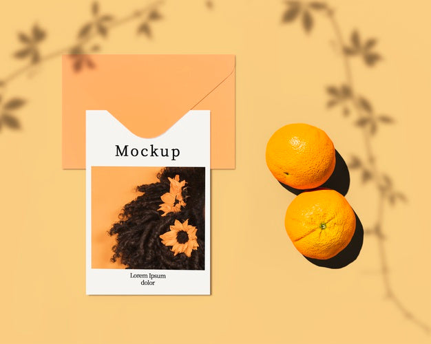 Free Flat Lay Of Card With Citrus And Leaves Shadow Psd