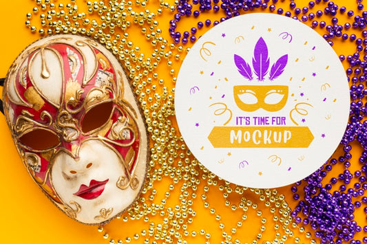 Free Flat Lay Of Carnival Mask And Beads Psd