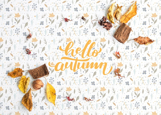 Free Flat Lay Of Colorful Hello Autumn Background Psd