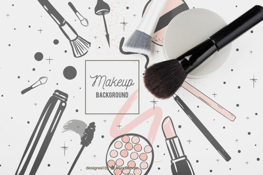 Free Flat Lay Of Cosmetic Brush Mock-Up Psd