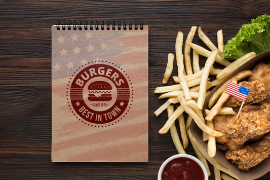 Free Flat Lay Of Delicious American Food Mock-Up Psd