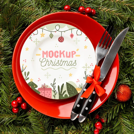 Free Flat Lay Of Delicious Christmas Food Mock-Up Psd