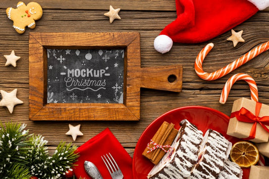 Free Flat Lay Of Delicious Christmas Food Mock-Up Psd