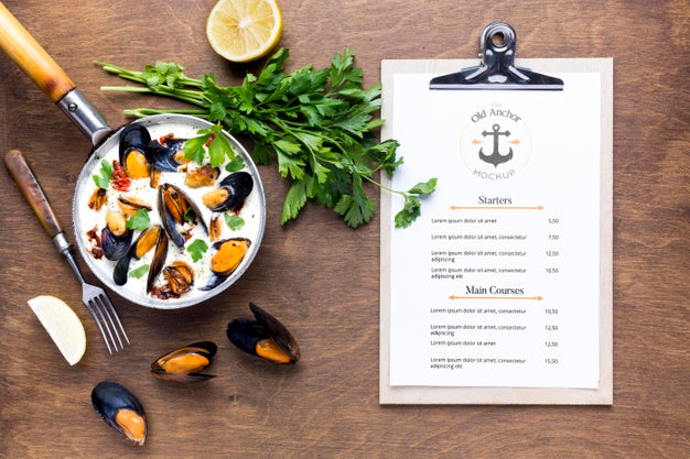 Free Flat Lay Of Delicious Mussels Concept Psd