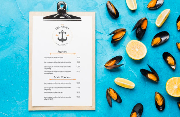 Free Flat Lay Of Delicious Mussels Concept Psd