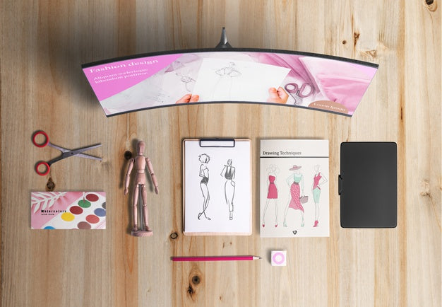 Free Flat Lay Of Designer Desk With Acuarelas Psd