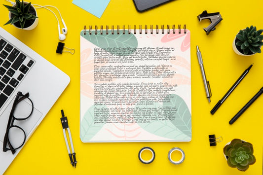 Free Flat Lay Of Desk Surface With Laptop And Glasses Psd