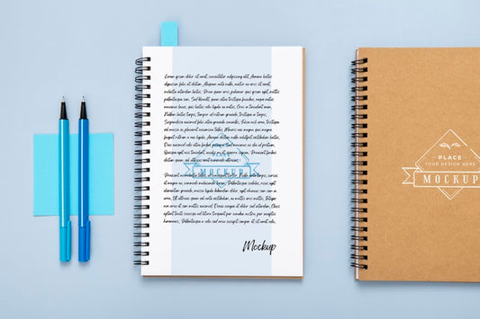Free Flat Lay Of Desk Surface With Notebooks And Pens Psd
