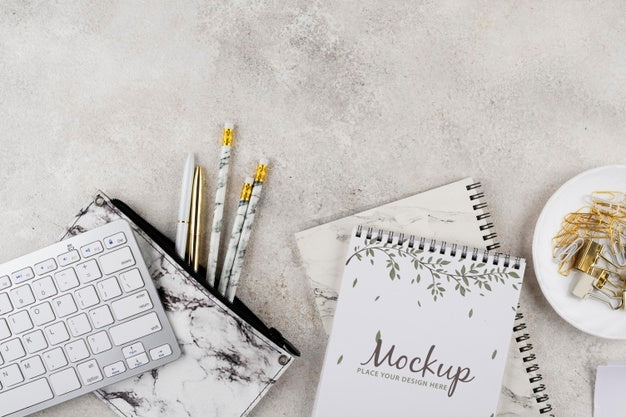 Free Flat Lay Of Elegant And Minimal Desk Psd – CreativeBooster