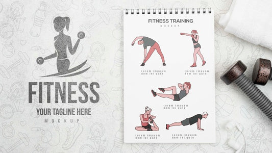 Free Flat Lay Of Fitness Notebook With Weights Psd