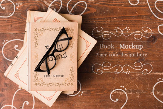 Free Flat Lay Of Glasses On Books Mock-Up Psd