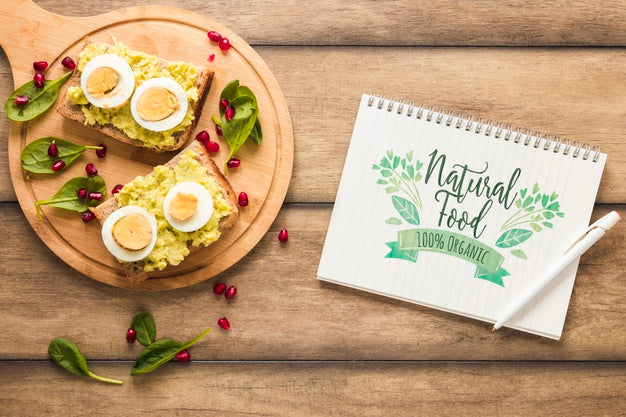 Free Flat Lay Of Healthy Food With Notepad Mockup Psd