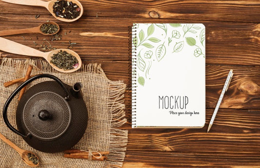 Free Flat Lay Of Herbal Tea Concept Mock-Up Psd