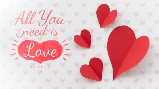 Free Flat Lay Of Message About Love With Paper Hearts Psd
